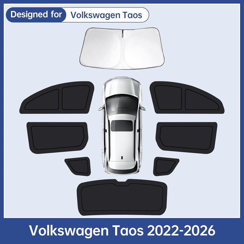 FSHAANY'S Car Window Shades for Volkswagen Taos 2022-2026, Full Car Window Covers for Privacy, Sunshades for Taos Front Rear Windshield Side Windows to Block UV and Protect Privacy(8pcs) - Image 3